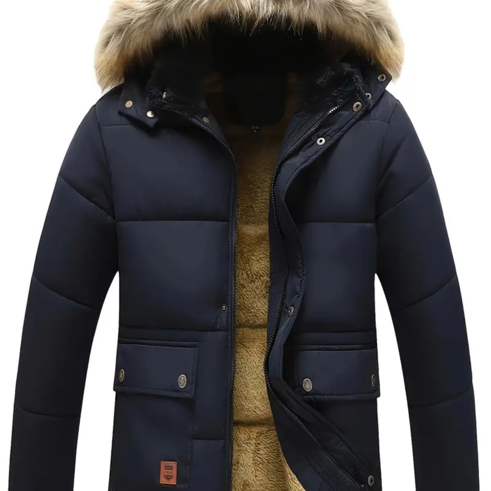 Men's Hooded Long Sleeve Zip Up Padded Jacket With Fleece And Flap Pockets